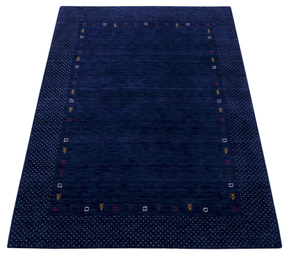 Contemporary Gabbeh Border Design Hand Loomed Wool Area Rug.
