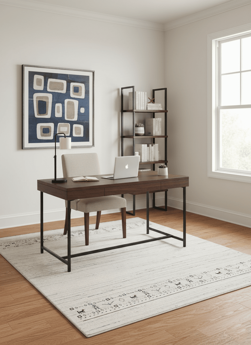 Contemporary Ivory Design Hand Loomed Wool Rug.
