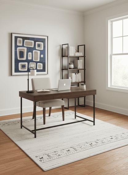 Contemporary Ivory Design Hand Loomed Wool Rug.