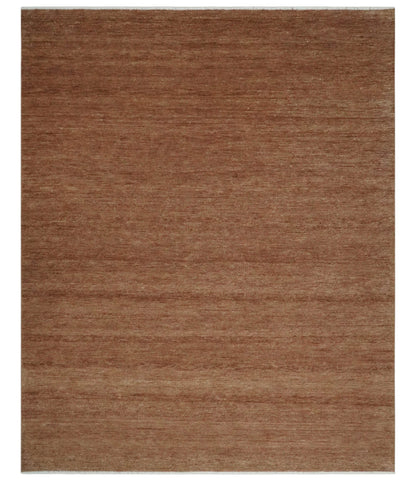 Contemporary Solid Brick Red Hand knotted Custom Made wool Area Rug.
