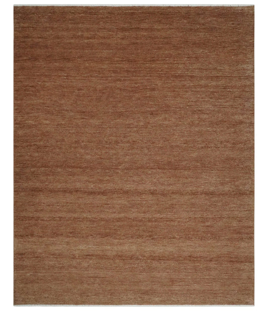 Contemporary Solid Brick Red Hand knotted Custom Made wool Area Rug.