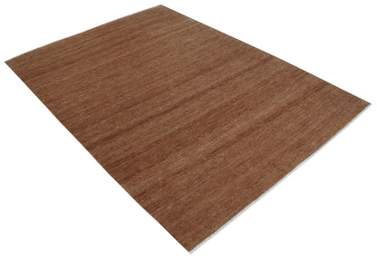 Contemporary Solid Brick Red Hand knotted Custom Made wool Area Rug.