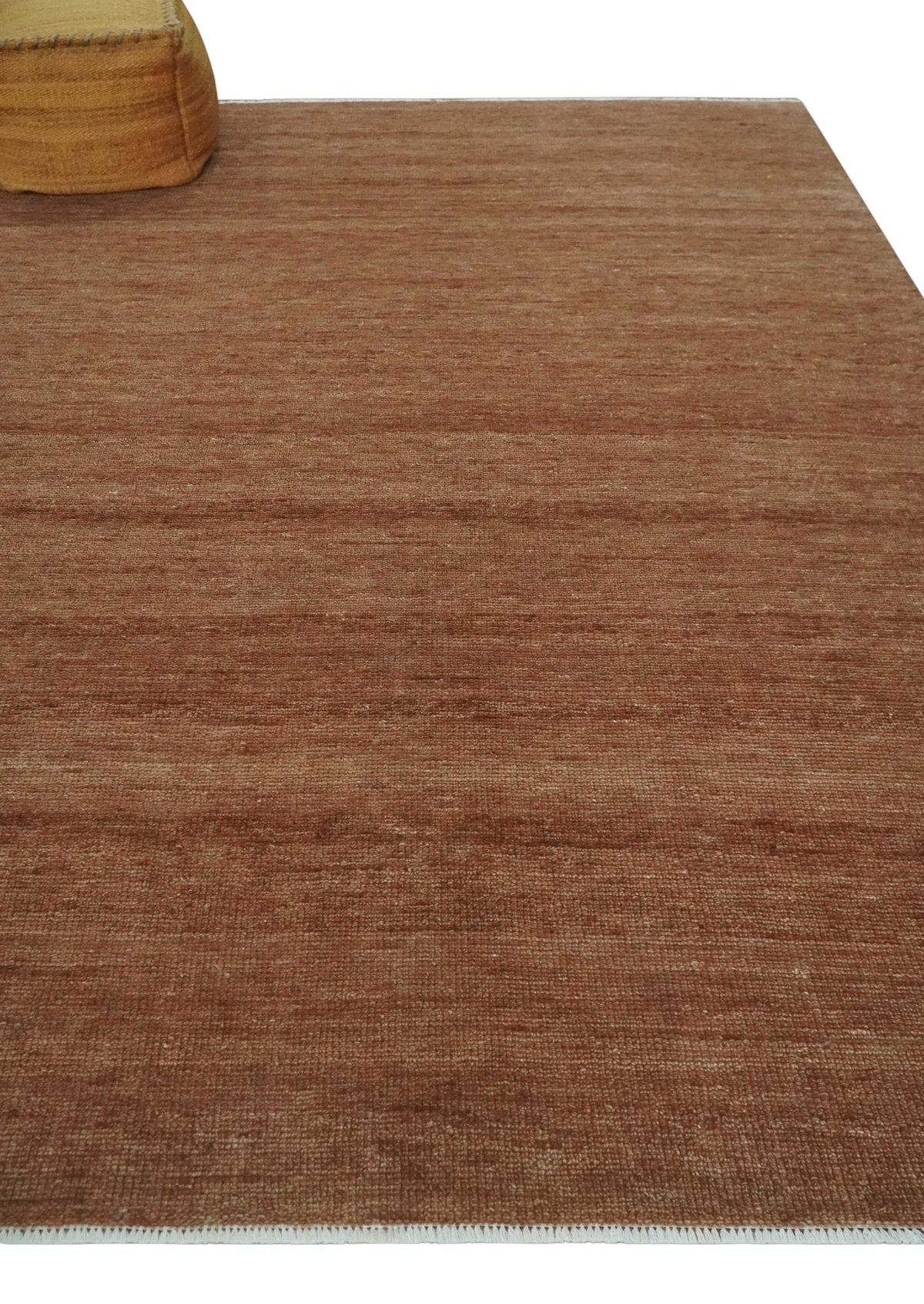 Contemporary Solid Brick Red Hand knotted Custom Made wool Area Rug.