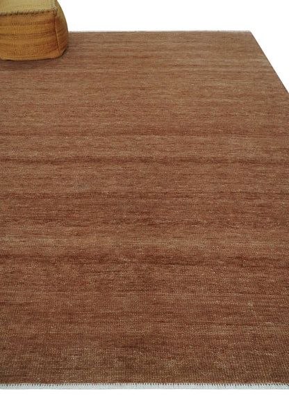 Contemporary Solid Brick Red Hand knotted Custom Made wool Area Rug.