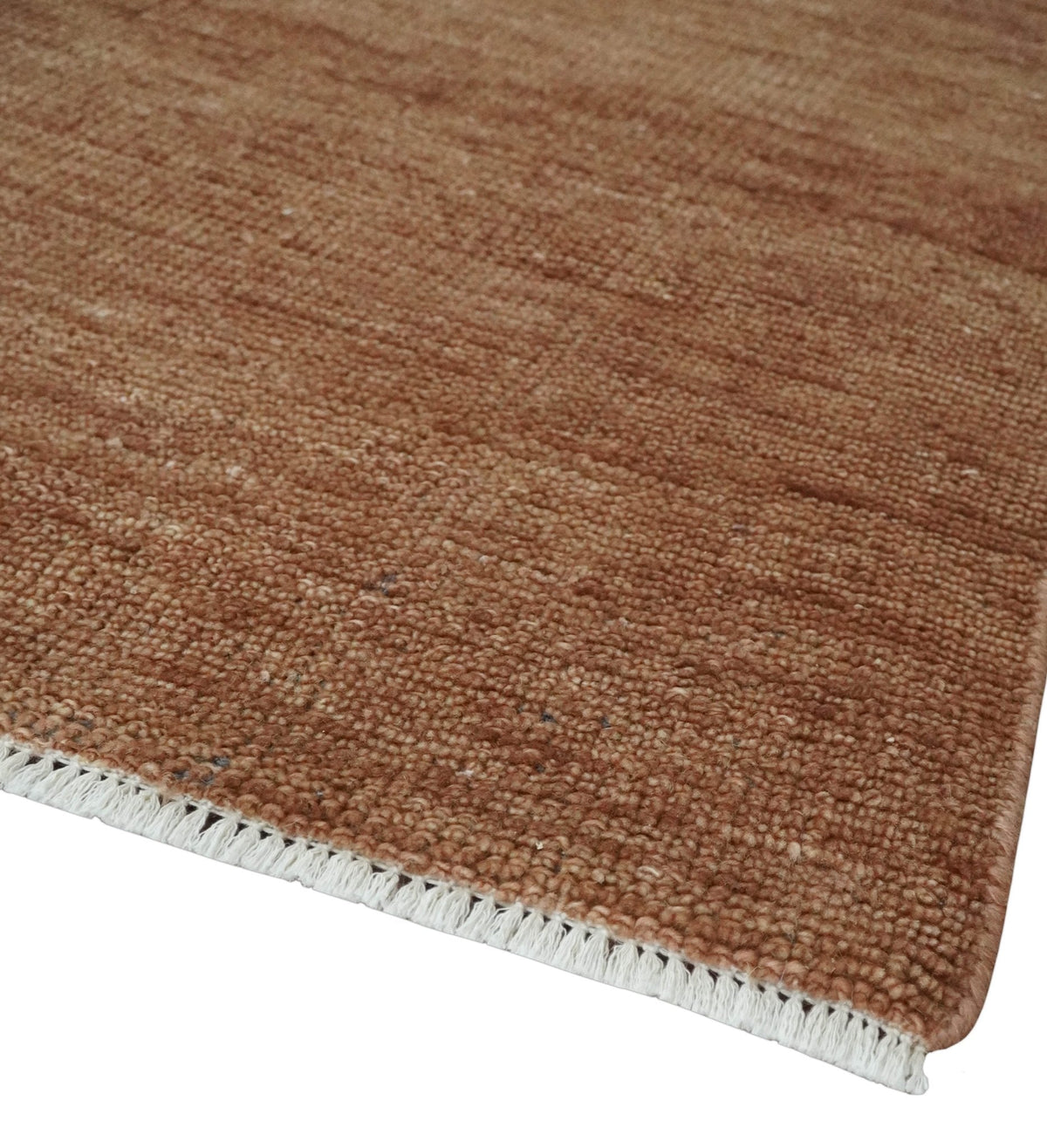 Contemporary Solid Brick Red Hand knotted Custom Made wool Area Rug.
