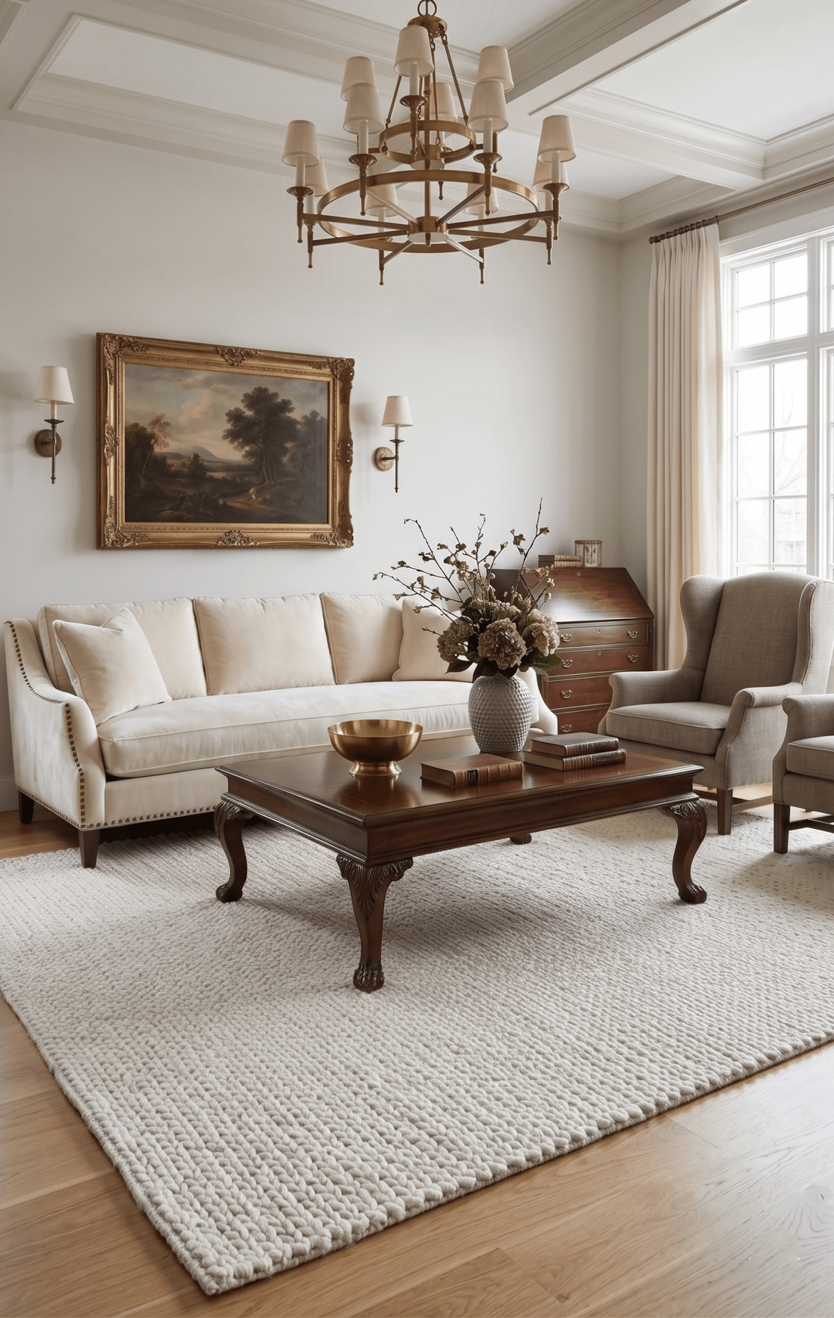 Contemporary Solid Design Ivory Handwoven Wool Area Rug.