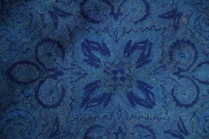 Traditional Design Overdyed Blue Hand Tufted Wool Area Rug.