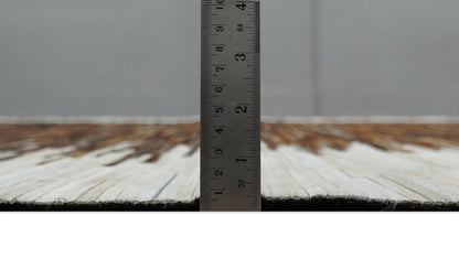 Modern Stripes Leather Striped Tan Brown and Ivory Leather Multi Size Area Rug.