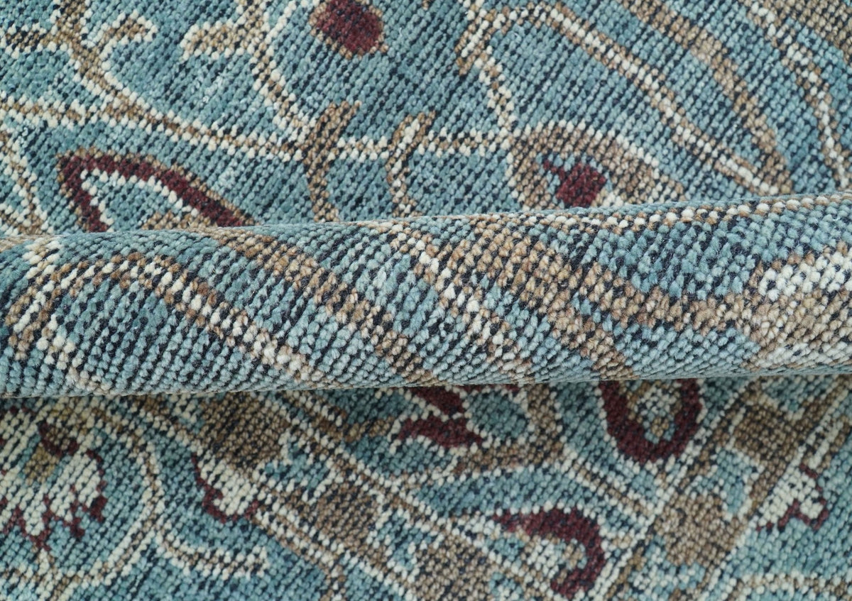Crown Custom Made Traditional Design Blue Hand Knotted Wool Rug.