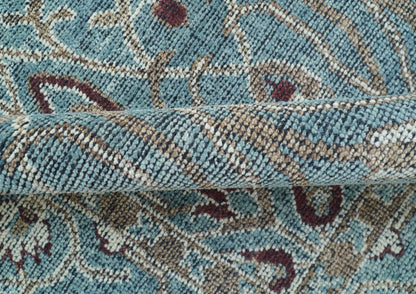 Crown Custom Made Traditional Design Blue Hand Knotted Wool Rug.