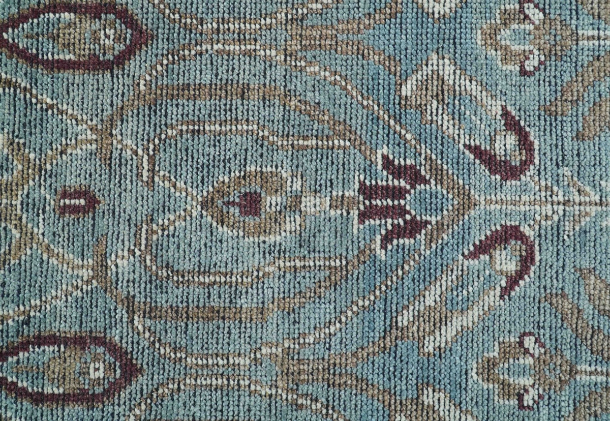 Crown Custom Made Traditional Design Blue Hand Knotted Wool Rug.