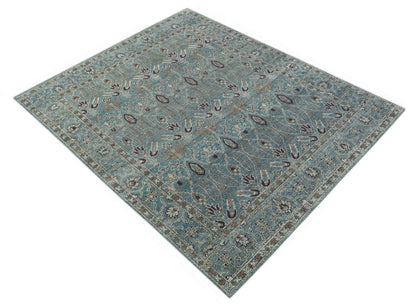Crown Custom Made Traditional Design Blue Hand Knotted Wool Rug.
