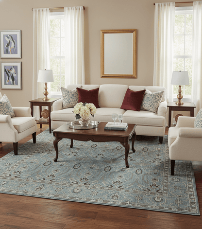 Crown Custom Made Traditional Design Blue Hand Knotted Wool Rug.