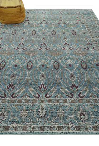 Crown Custom Made Traditional Design Blue Hand Knotted Wool Rug.