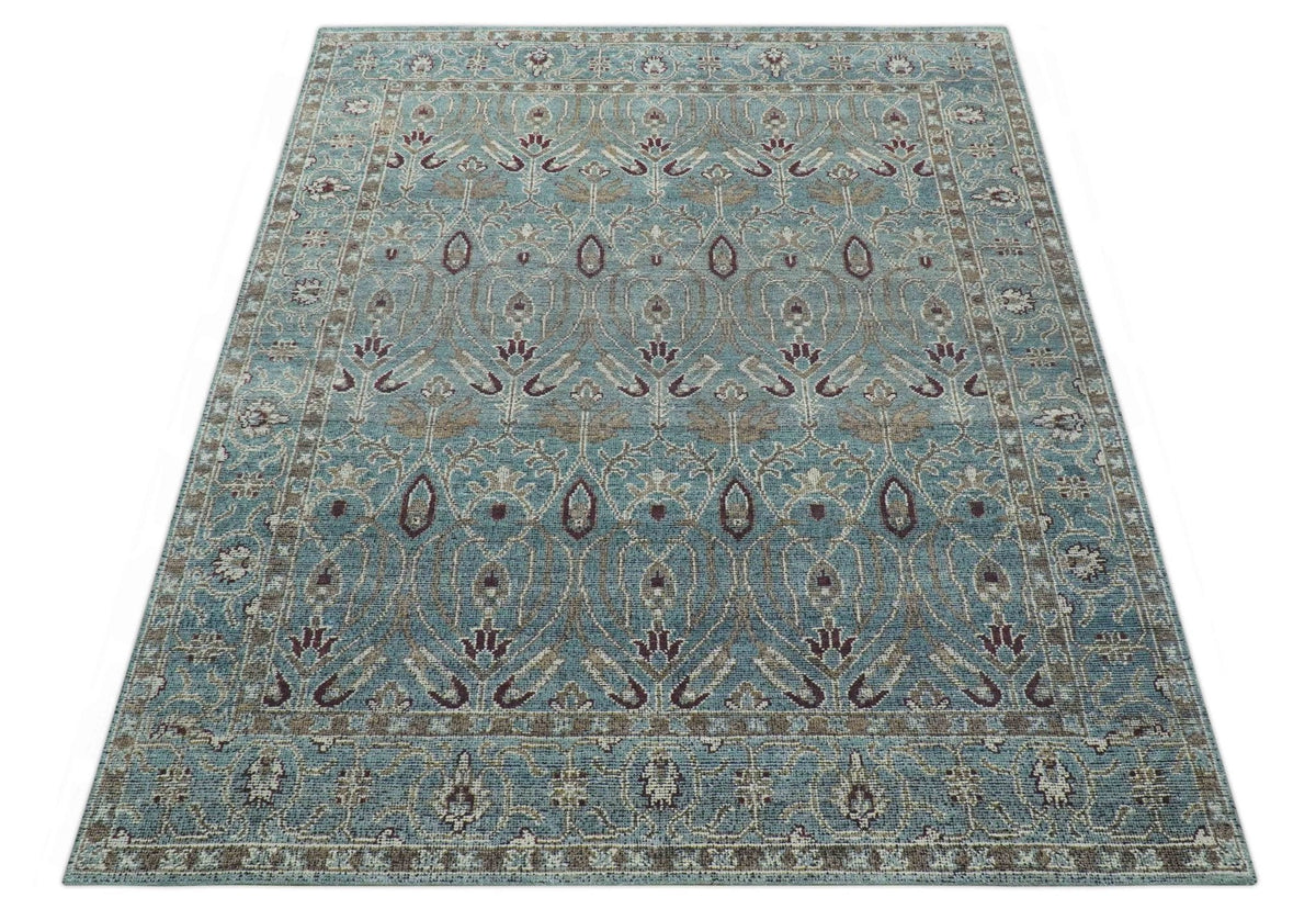 Crown Custom Made Traditional Design Blue Hand Knotted Wool Rug.