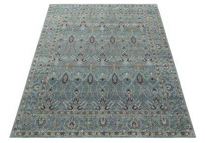 Crown Custom Made Traditional Design Blue Hand Knotted Wool Rug.