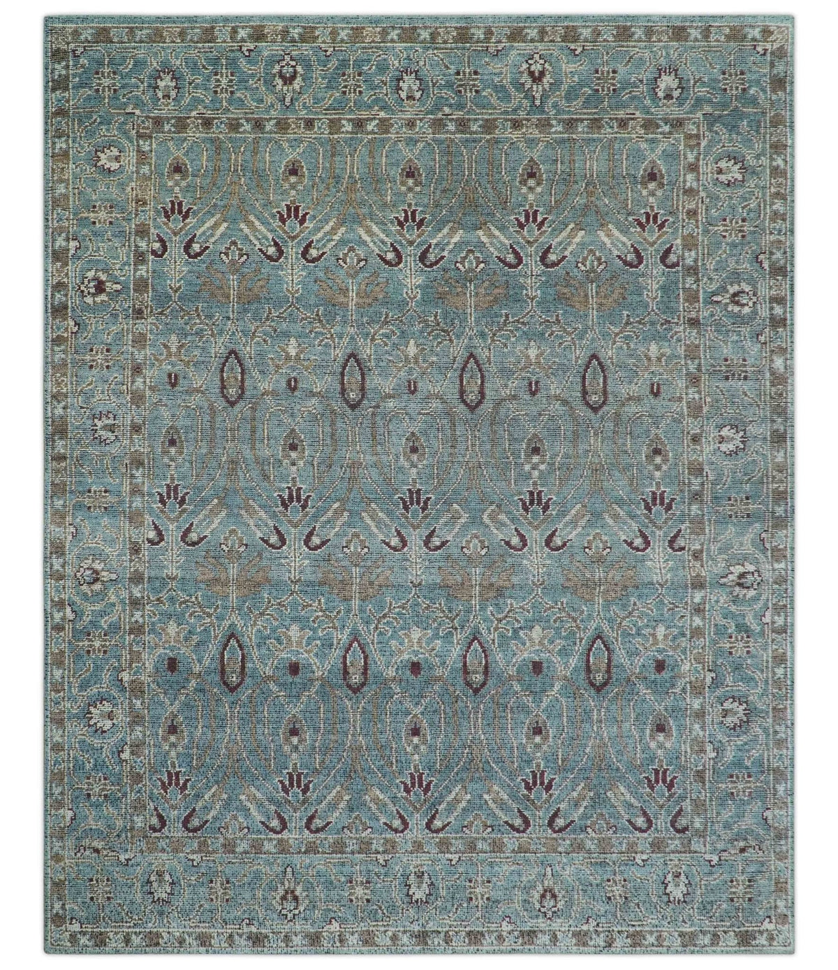 Crown Custom Made Traditional Design Blue Hand Knotted Wool Rug.