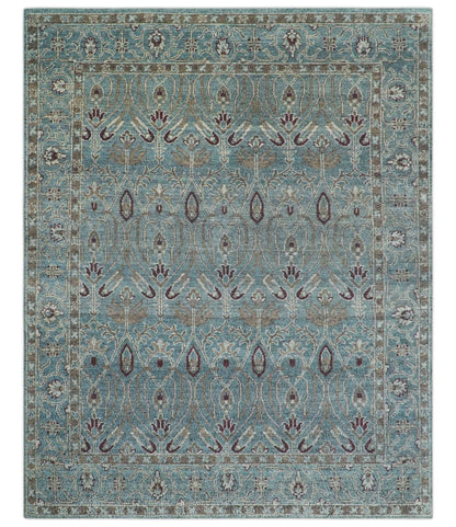Crown Custom Made Traditional Design Blue Hand Knotted Wool Rug.