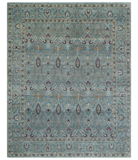 Crown Custom Made Traditional Design Blue Hand Knotted Wool Rug.