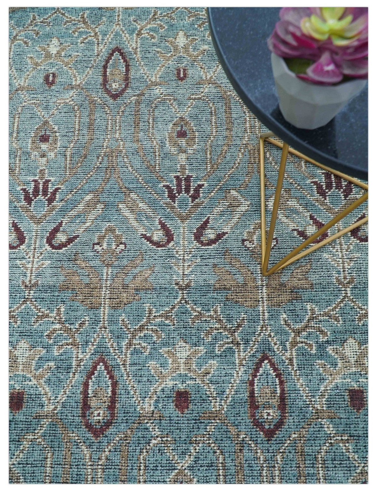 Crown Custom Made Traditional Design Blue Hand Knotted Wool Rug.