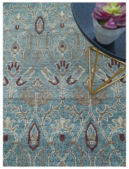 Crown Custom Made Traditional Design Blue Hand Knotted Wool Rug.