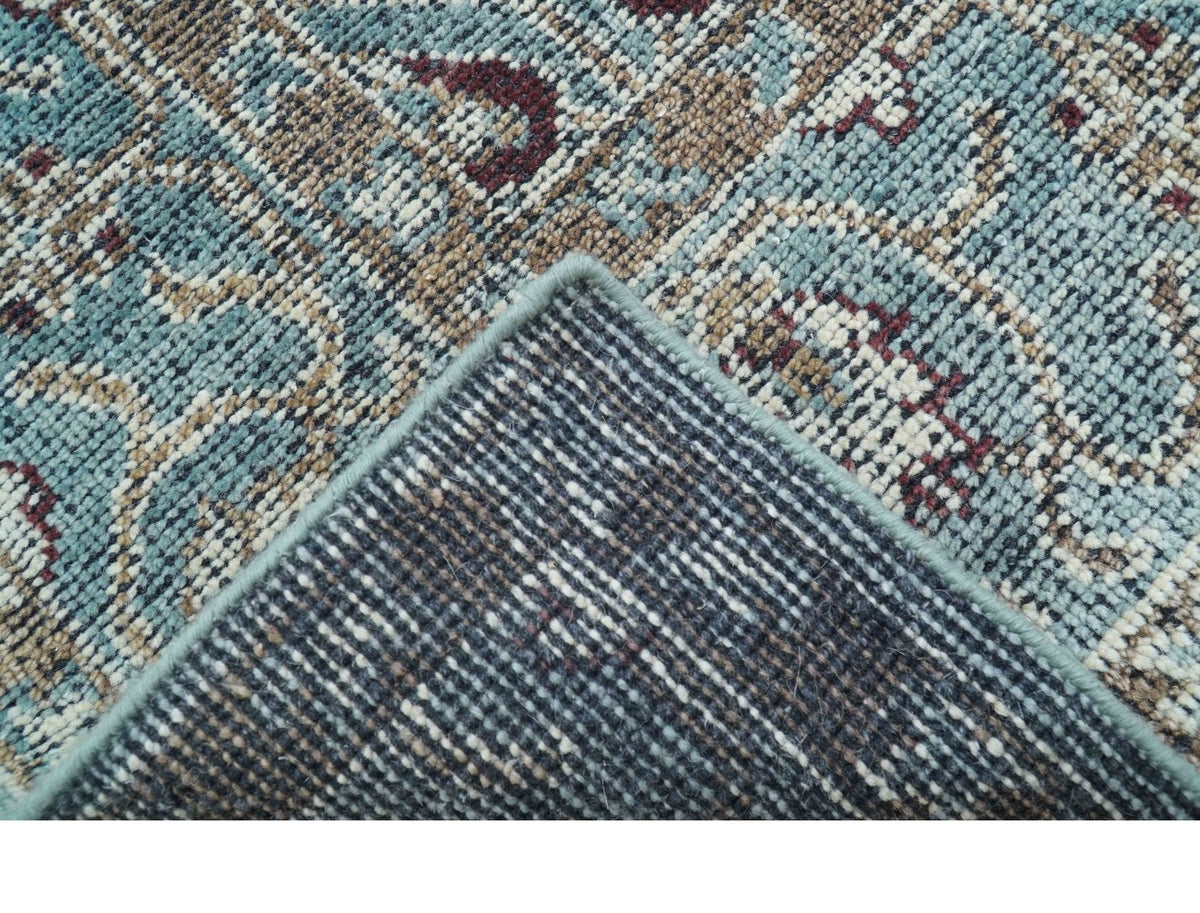 Crown Custom Made Traditional Design Blue Hand Knotted Wool Rug.