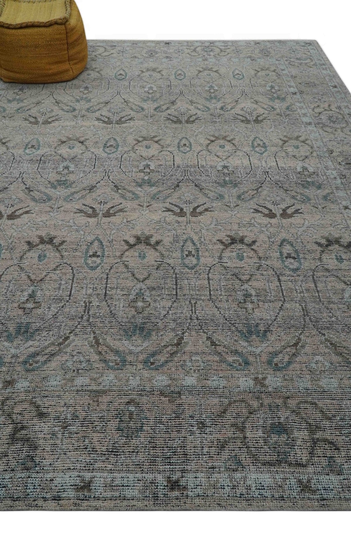 Crown Custom Made Traditional Design Pink Hand Knotted Wool Rug.