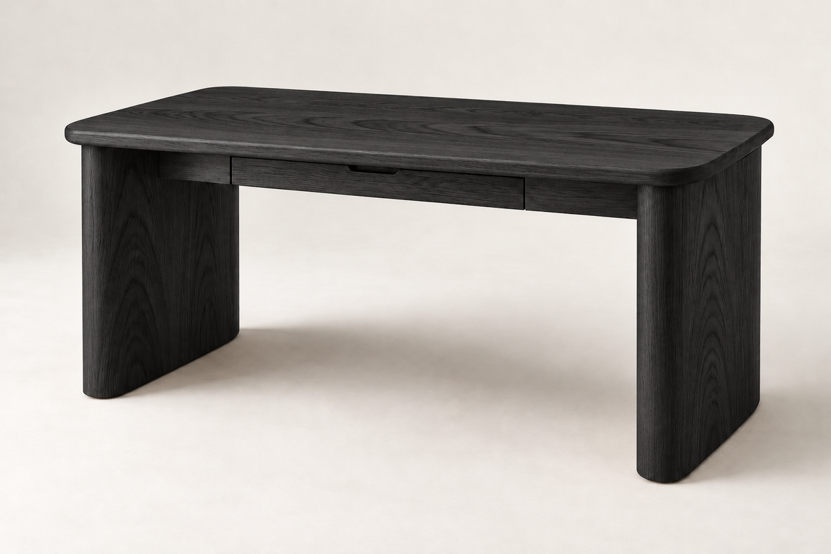 The Curve Desk in black-stained plain-sawn white oak, design render