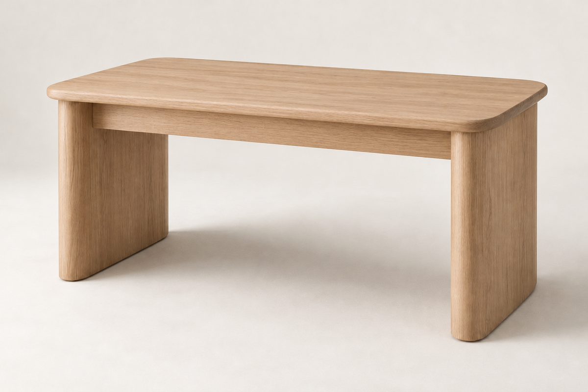 The Curve Desk finished back shown in natural white oak, design render