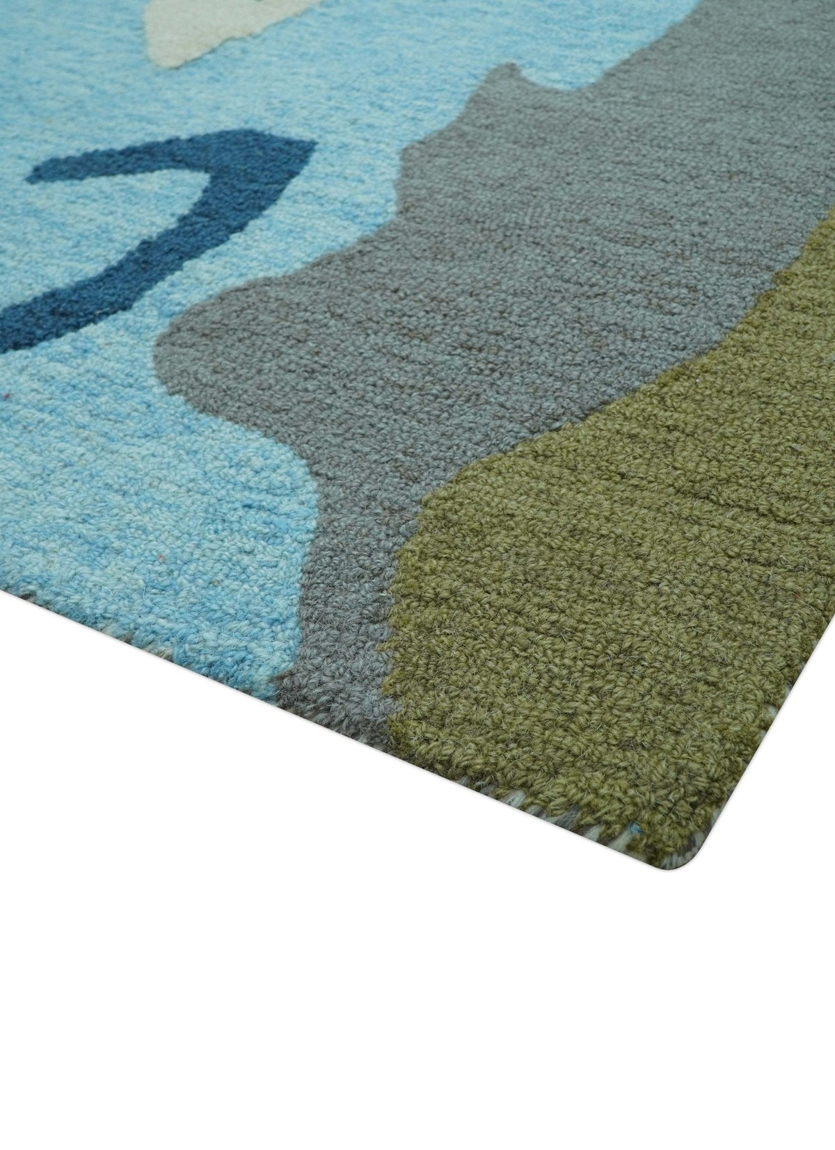 Custom Made Abstract Blue And Green Wool Rug.