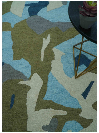 Custom Made Abstract Blue And Green Wool Rug.