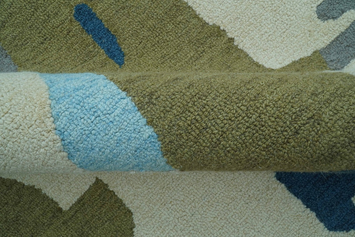 Custom Made Abstract Blue And Green Wool Rug.