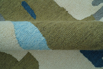 Custom Made Abstract Blue And Green Wool Rug.