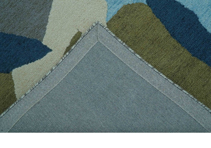 Custom Made Abstract Blue And Green Wool Rug.