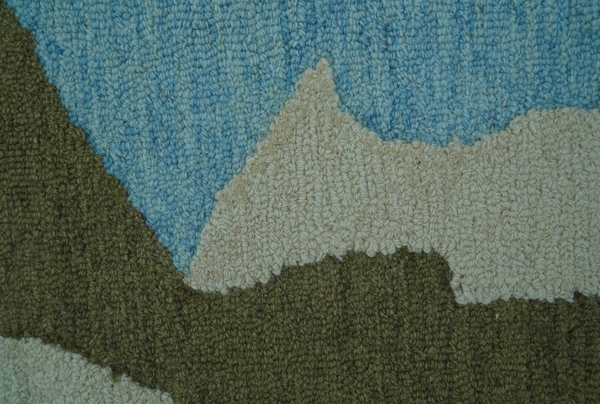 Custom Made Abstract Blue And Green Wool Rug.