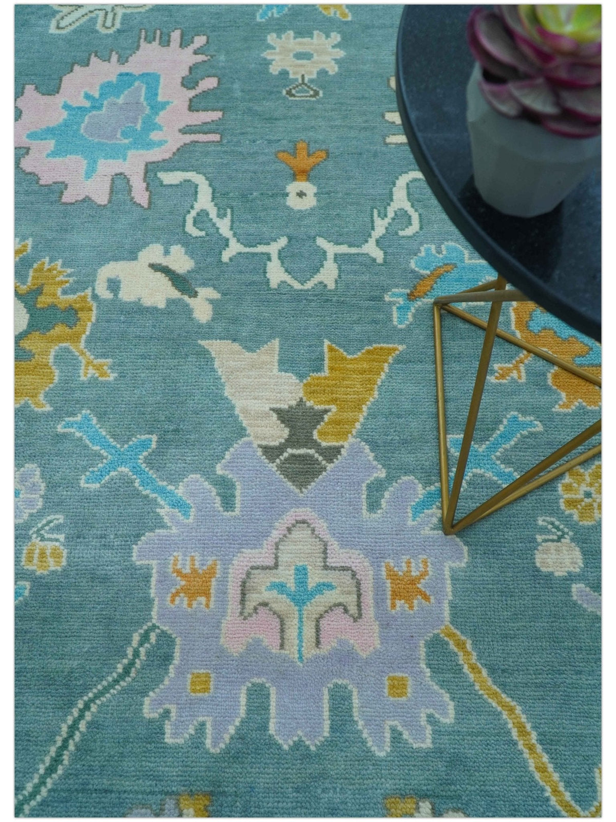 Custom Made Antique Blue Traditional Oushak Design Hand Knotted Wool Area Rug.