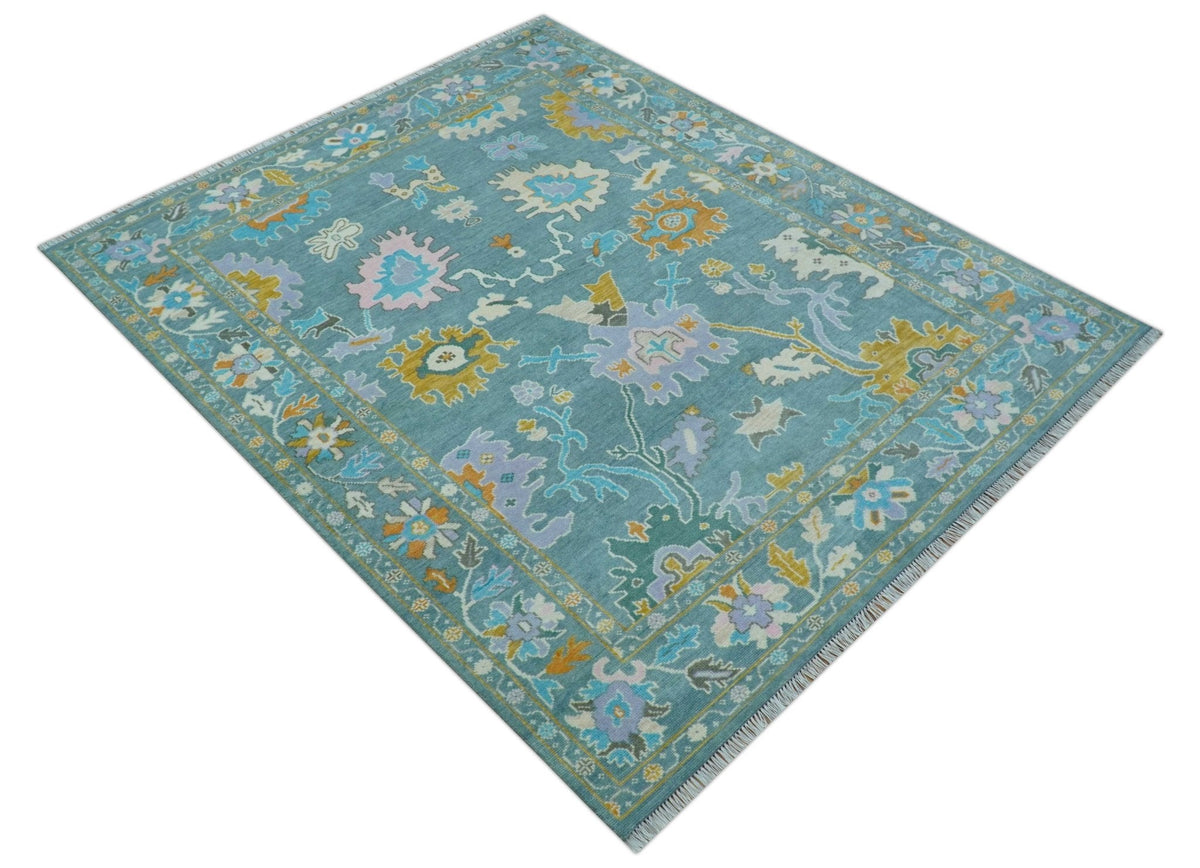 Custom Made Antique Blue Traditional Oushak Design Hand Knotted Wool Area Rug.