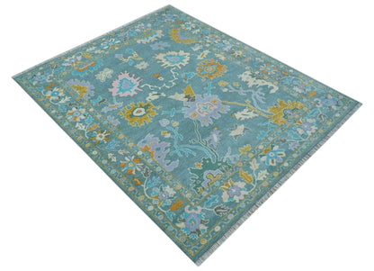 Custom Made Antique Blue Traditional Oushak Design Hand Knotted Wool Area Rug.