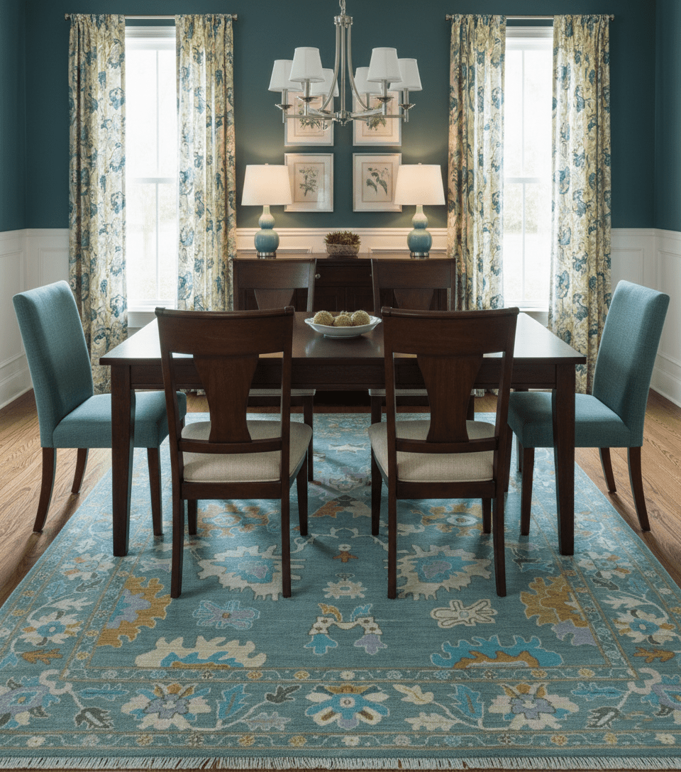 Custom Made Antique Blue Traditional Oushak Design Hand Knotted Wool Area Rug.