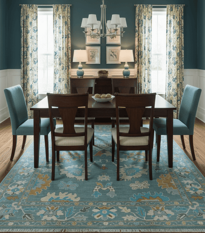 Custom Made Antique Blue Traditional Oushak Design Hand Knotted Wool Area Rug.