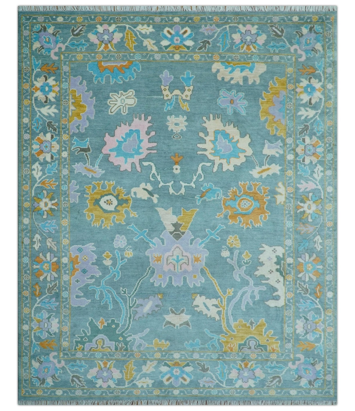 Custom Made Antique Blue Traditional Oushak Design Hand Knotted Wool Area Rug.
