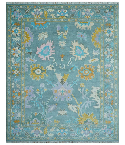 Custom Made Antique Blue Traditional Oushak Design Hand Knotted Wool Area Rug.