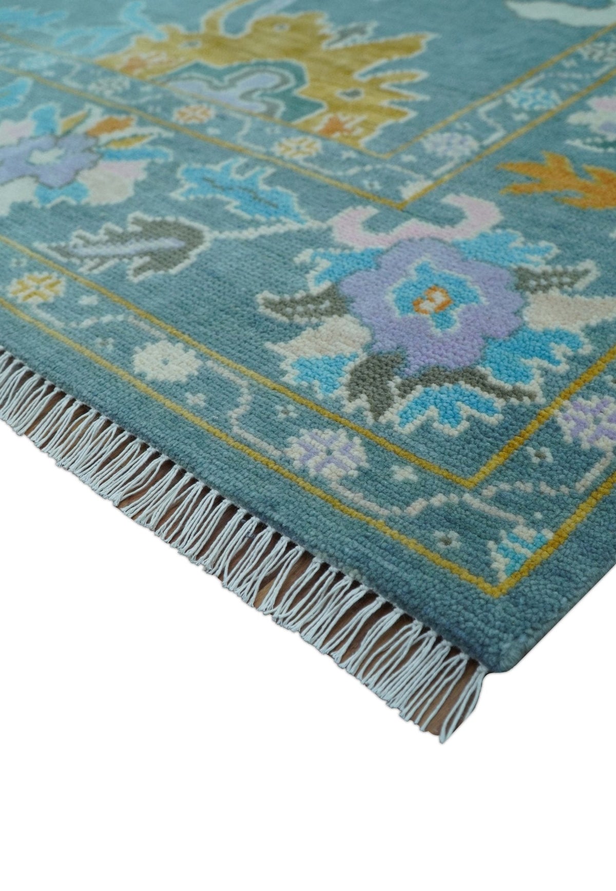Custom Made Antique Blue Traditional Oushak Design Hand Knotted Wool Area Rug.