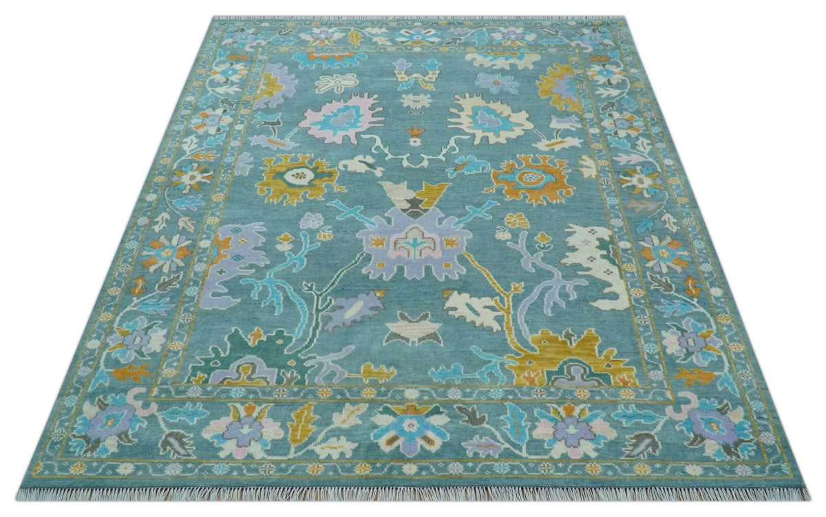 Custom Made Antique Blue Traditional Oushak Design Hand Knotted Wool Area Rug.
