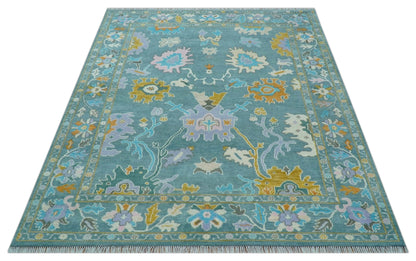 Custom Made Antique Blue Traditional Oushak Design Hand Knotted Wool Area Rug.