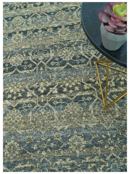 Custom Made Antique Charcoal Blue Transitional Hand Knotted Wool Area Rug.