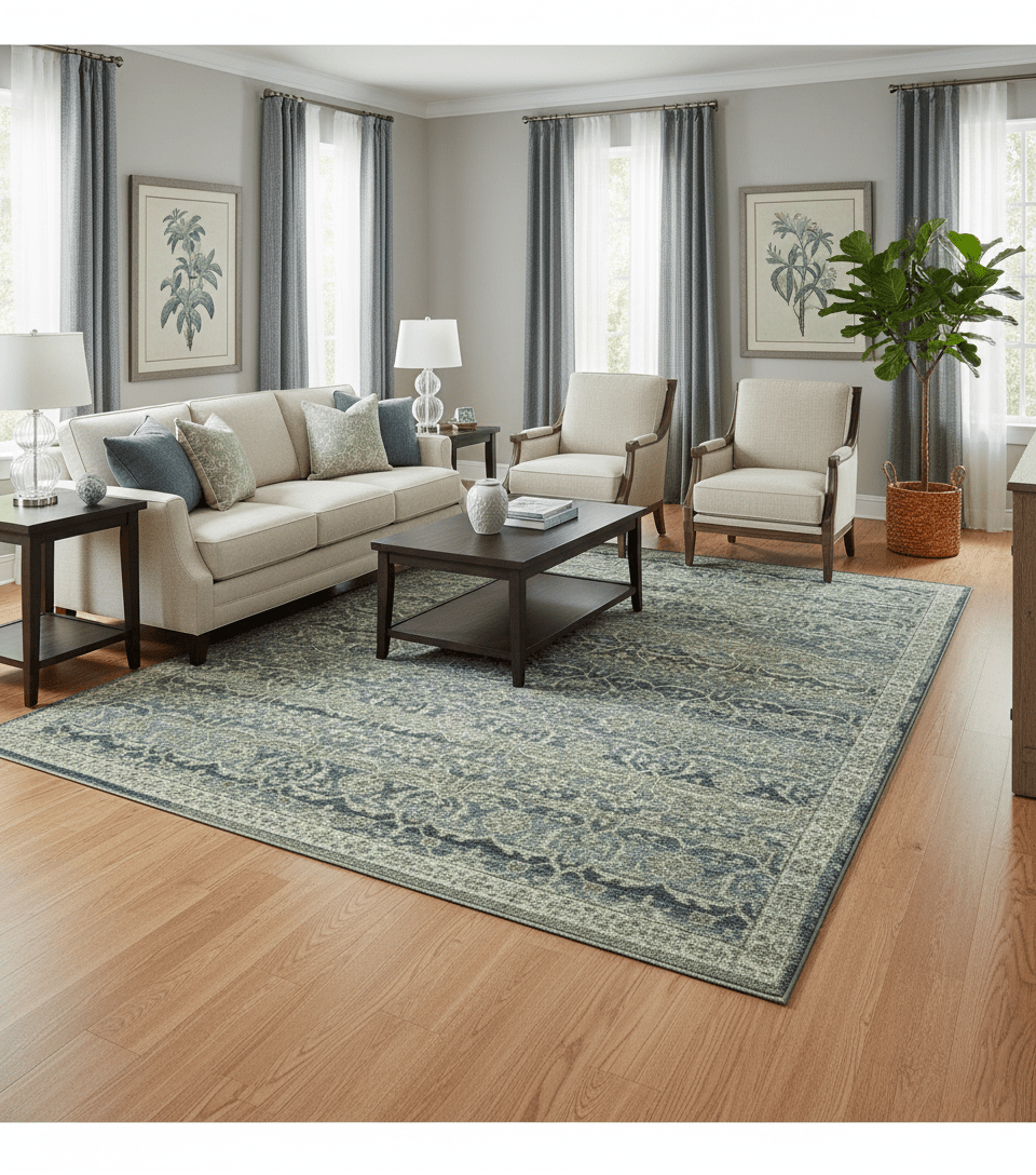 Custom Made Antique Charcoal Blue Transitional Hand Knotted Wool Area Rug.
