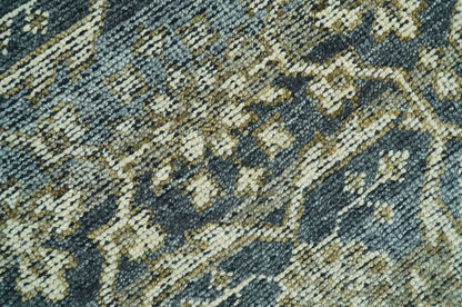 Custom Made Antique Charcoal Blue Transitional Hand Knotted Wool Area Rug.