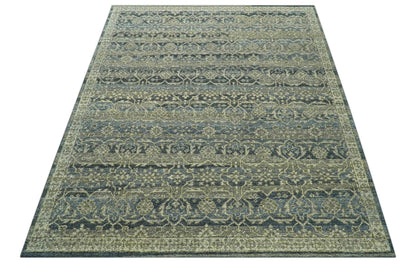 Custom Made Antique Charcoal Blue Transitional Hand Knotted Wool Area Rug.