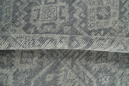 Custom Made Antique Finish Hand knotted Silver and Charcoal Wool Area Rug, Kids, Living Room and Bedroom Rug.